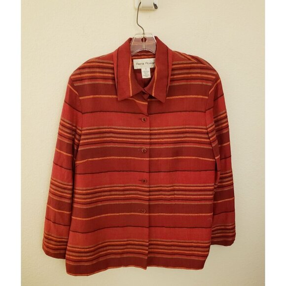 Vintage Rena Rown Rust Striped Fully Linen LInen Blend Jackt Size 12 EUC - Picture 1 of 6